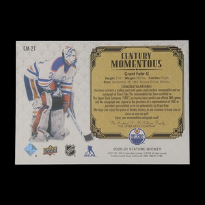 2020-21 Upper Deck Stature Grant Fuhr Relic Autograph /15