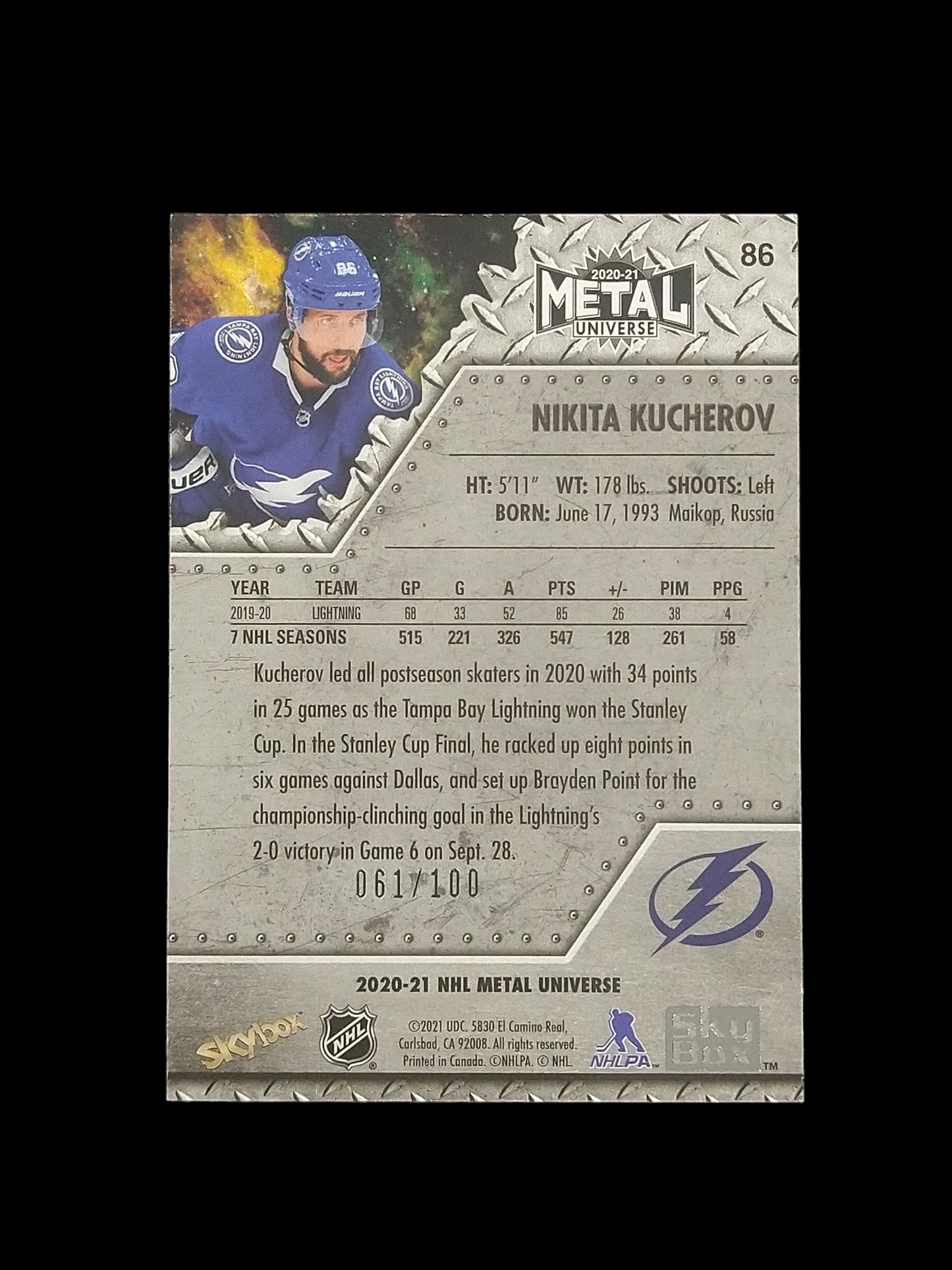 2020-21 Skybox Metal Nikita Kucherov Precious Metal Gems PMG Red /100
