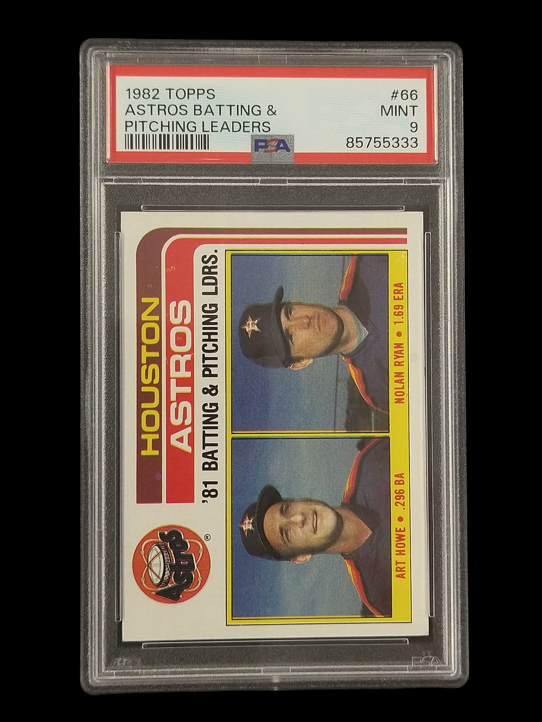 1982 Topps Astros Pitching Leaders Art Howe & Nolan Ryan PSA 9