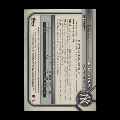 2022 Bowman Chrome Drew Thorpe Autograph