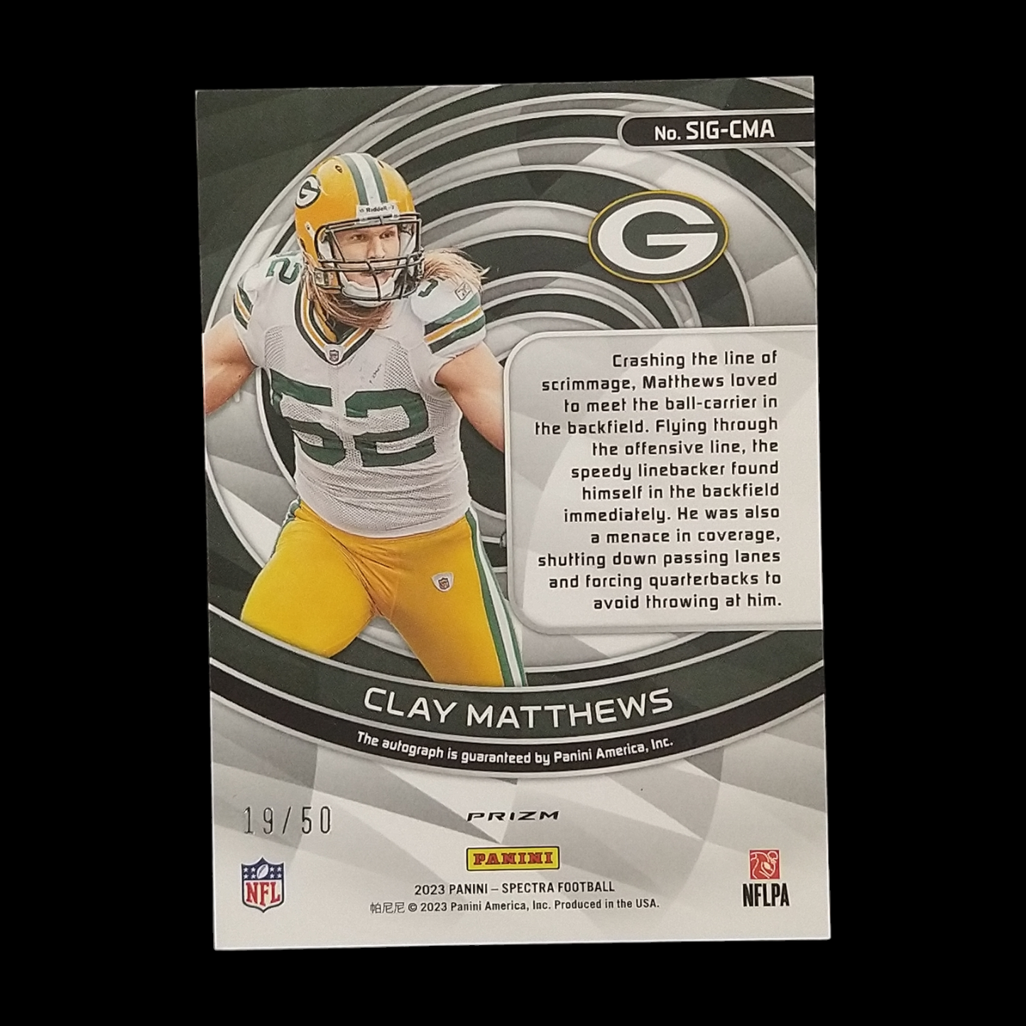 2023 Panini Spectra Clay Matthews Blue Prizm Autograph /50