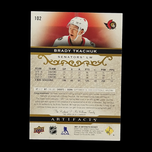 2021-22 Upper Deck Artifacts Brady  Tkachuk Dual Jersey Autograph /65