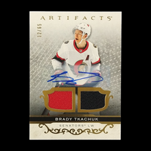 Load image into Gallery viewer, 2021-22 Upper Deck Artifacts Brady  Tkachuk Dual Jersey Autograph /65