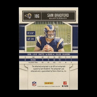 2010 Panini Classics Sam Bradford Rookie Platinum Autograph /25