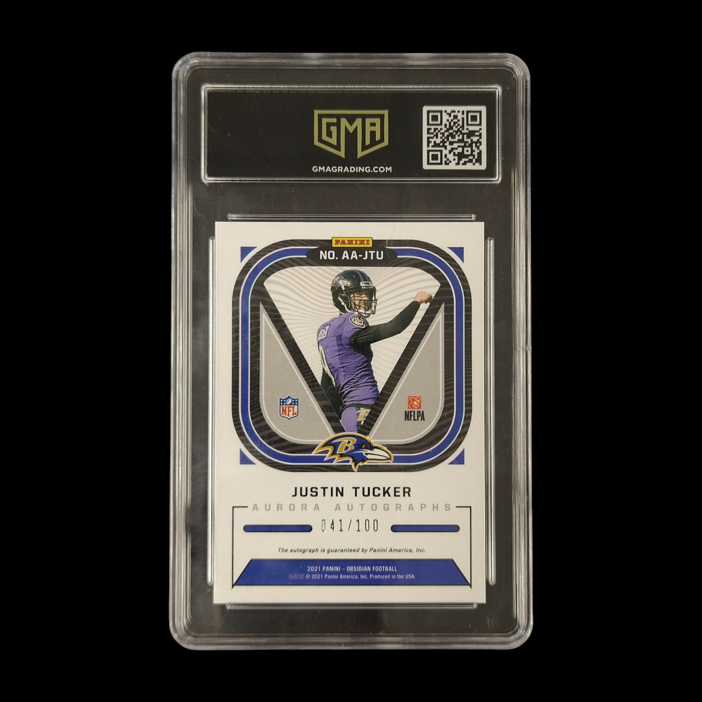 2021 Panini Obsidian Justin Tucker Aurora Autograph /100 GMA 10