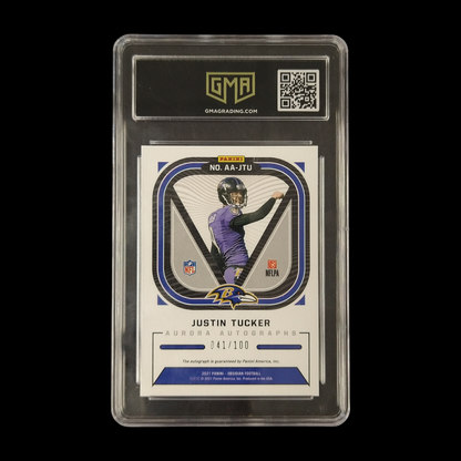 2021 Panini Obsidian Justin Tucker Aurora Autograph /100 GMA 10