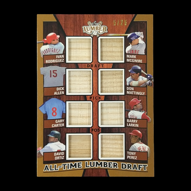 2024 Leaf Lumber Ivan Rodriguez Dick Allen Gary Carter David Ortiz Mark Mcgwire Don Mattingly Barry Larkin Tony Perez 8x Bat Relic /25