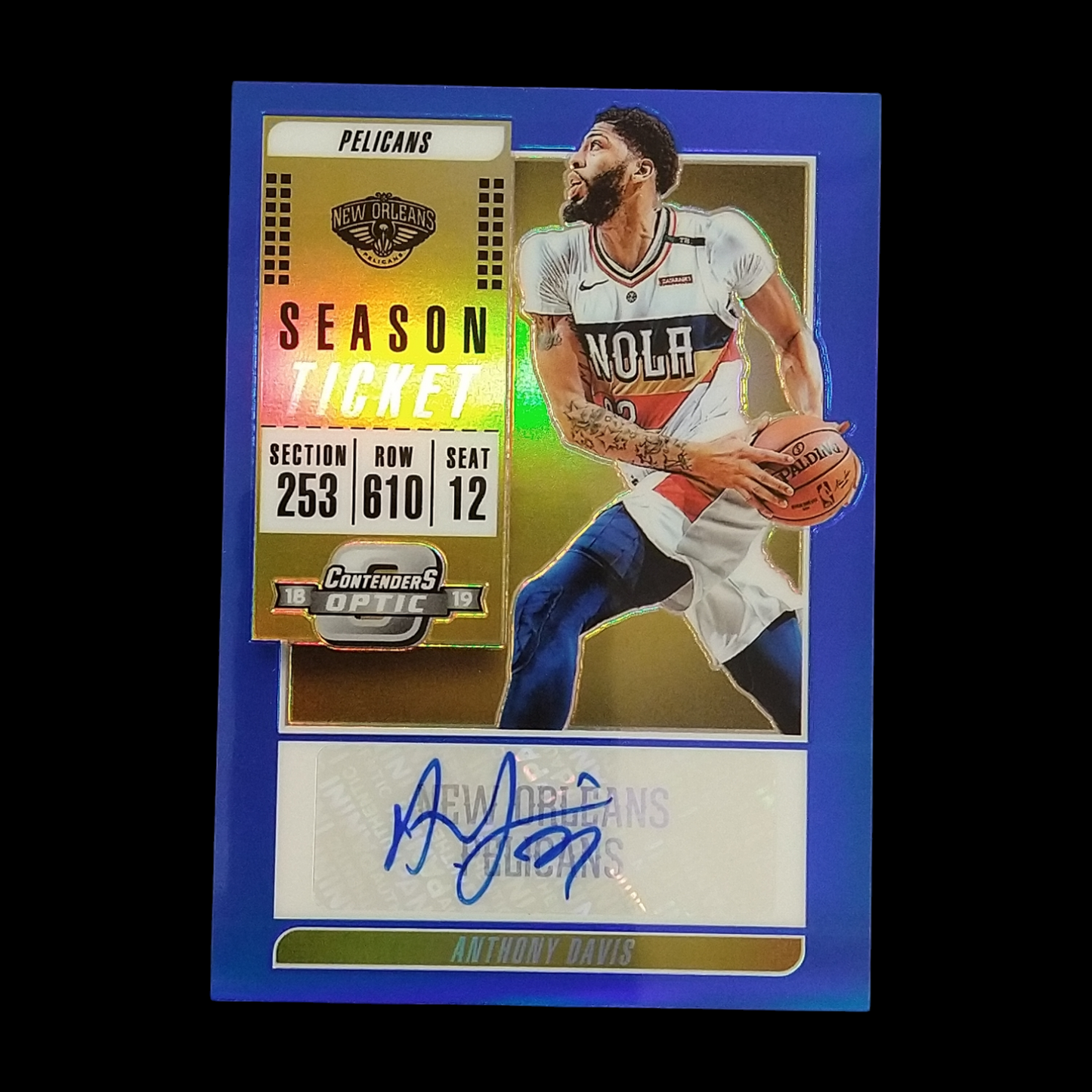 2018-19 Panini Optic Contenders Anthony Davis Blue Prizm Autograph